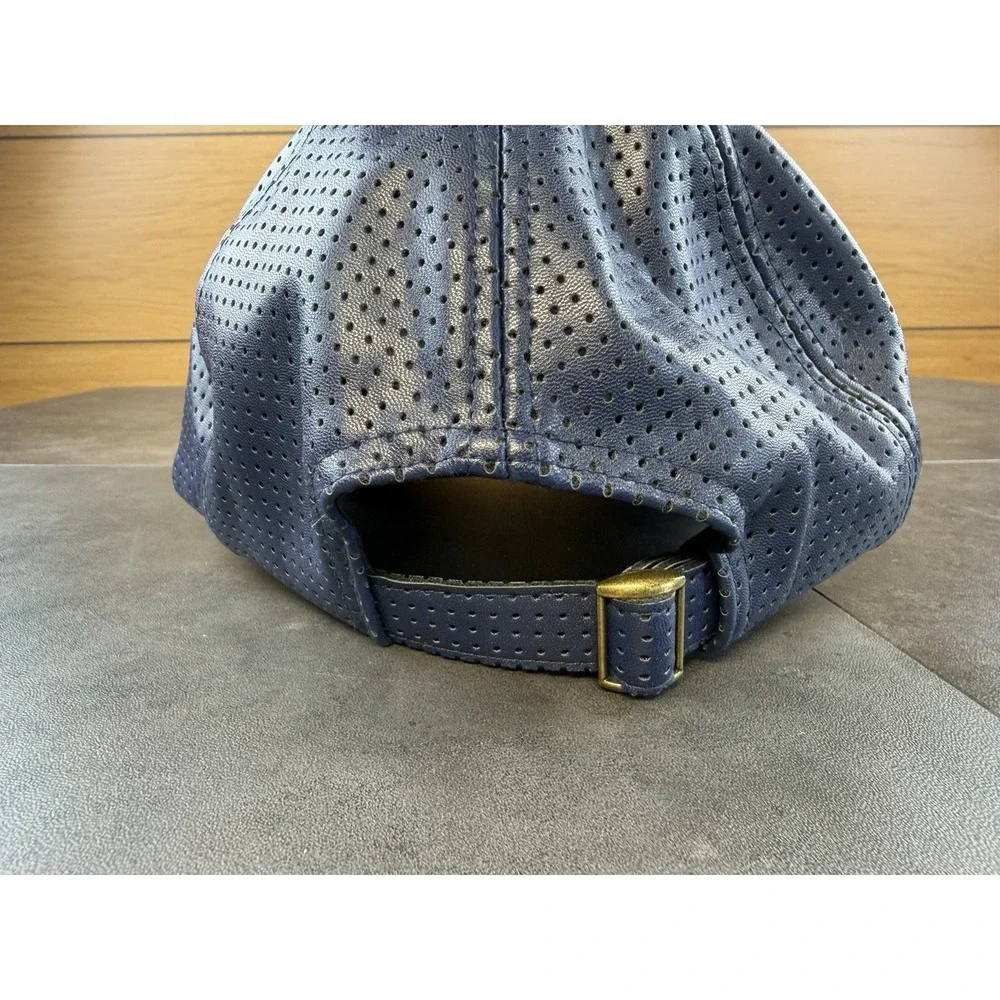 D & Y Navy Faux Leather Perforated Baseball Adjustable Hat NWT